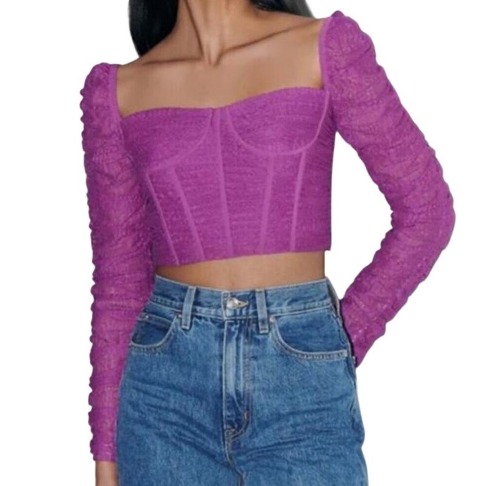 Saylor Stretch Lace Crop Top Purple Long Sleeve Corset Coquette Indie Sleaze